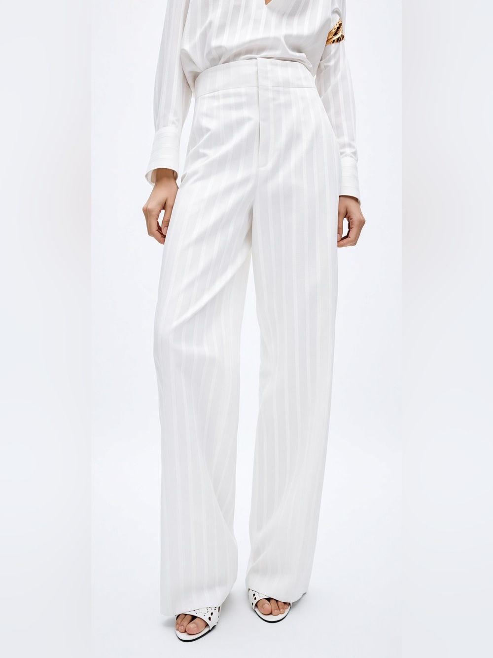Zara METALLIC THREAD PANTS ZW COLLECTION S nwt